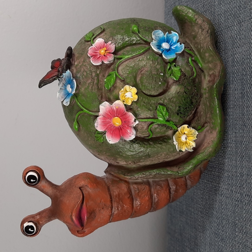 Snail Garden Figure Figurine Indoor Outdoor Whimsical Silly Fun Garden Art